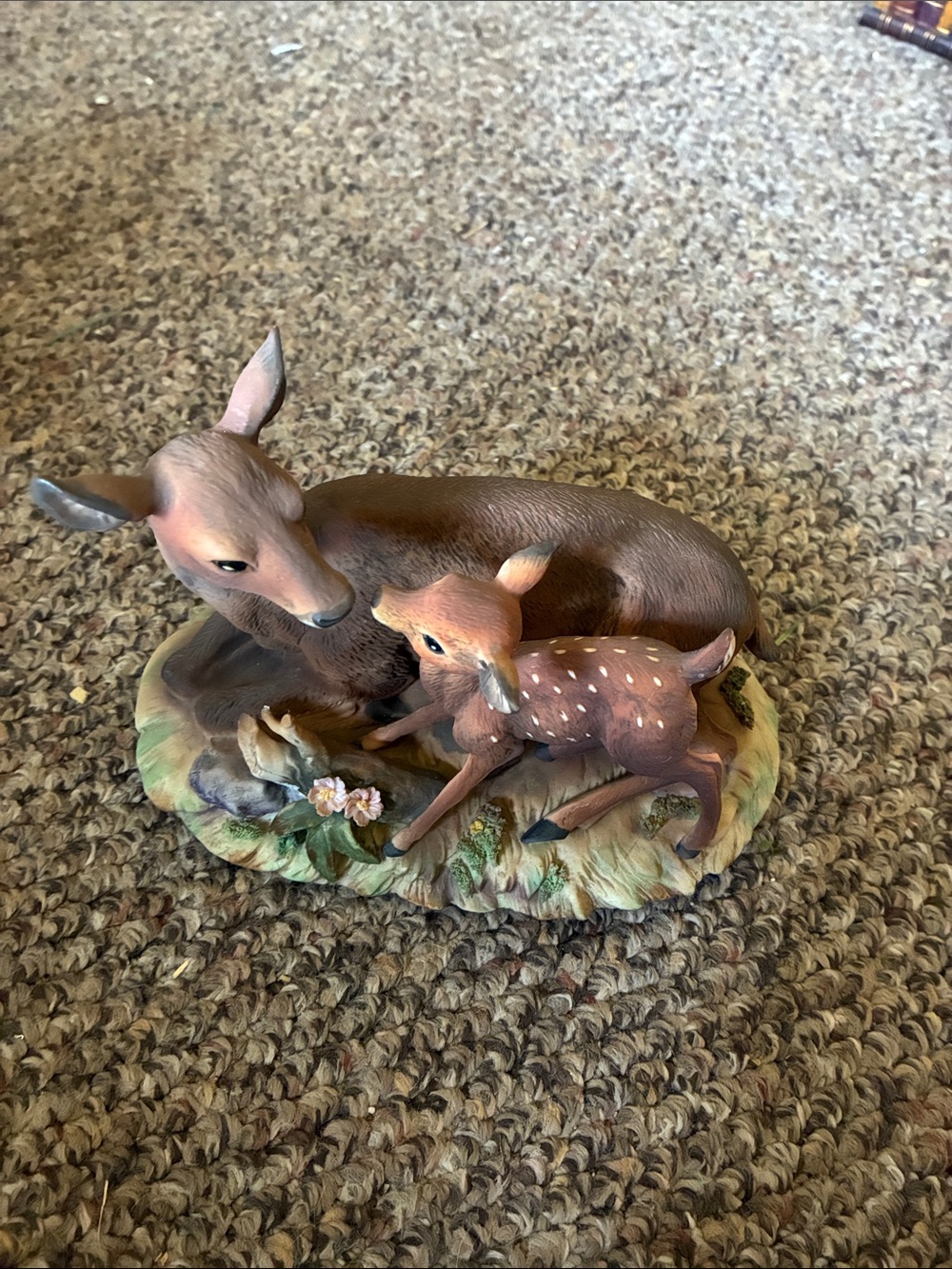 Hand-Painted Brown Doe and Fawn Figurine - Home Art Sculpture